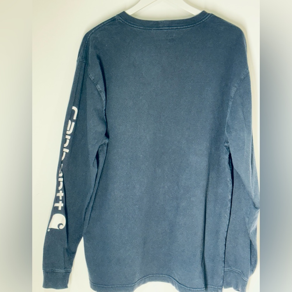 Carhartt Loose Fit Long Sleeve Shirt Distressed Blue Logo Sleeve Mens Medium